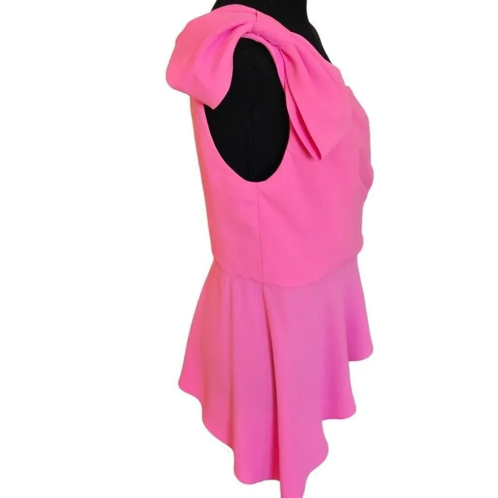 Amanda Uprichard New York Womens One Shoulder Bow Dressy Top Pink Medium - Picture 3 of 12
